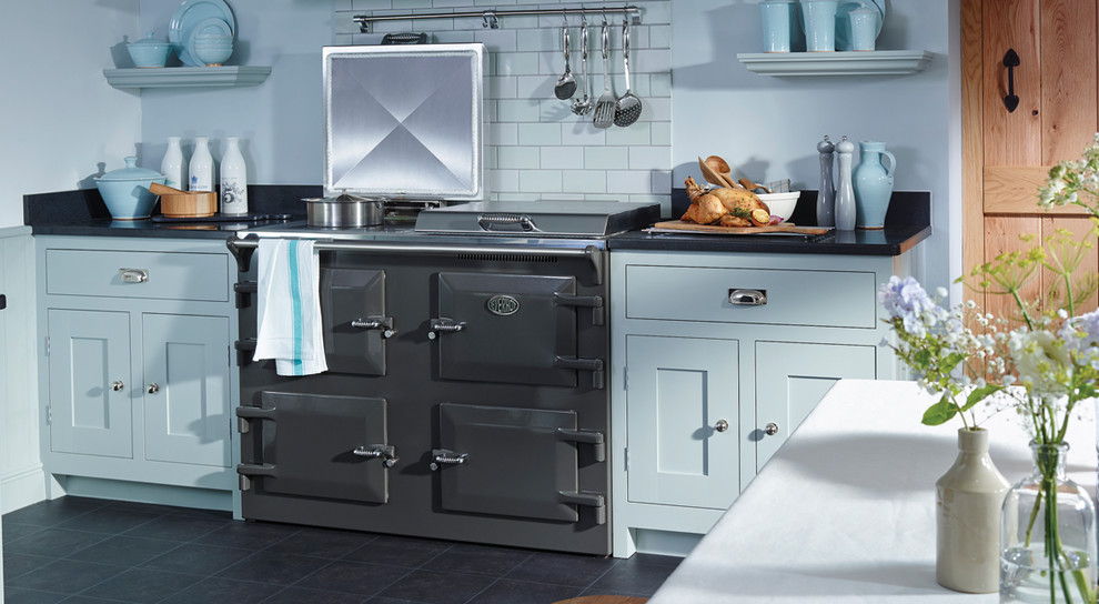 Inspiration for a large rural kitchen in Surrey with coloured appliances.