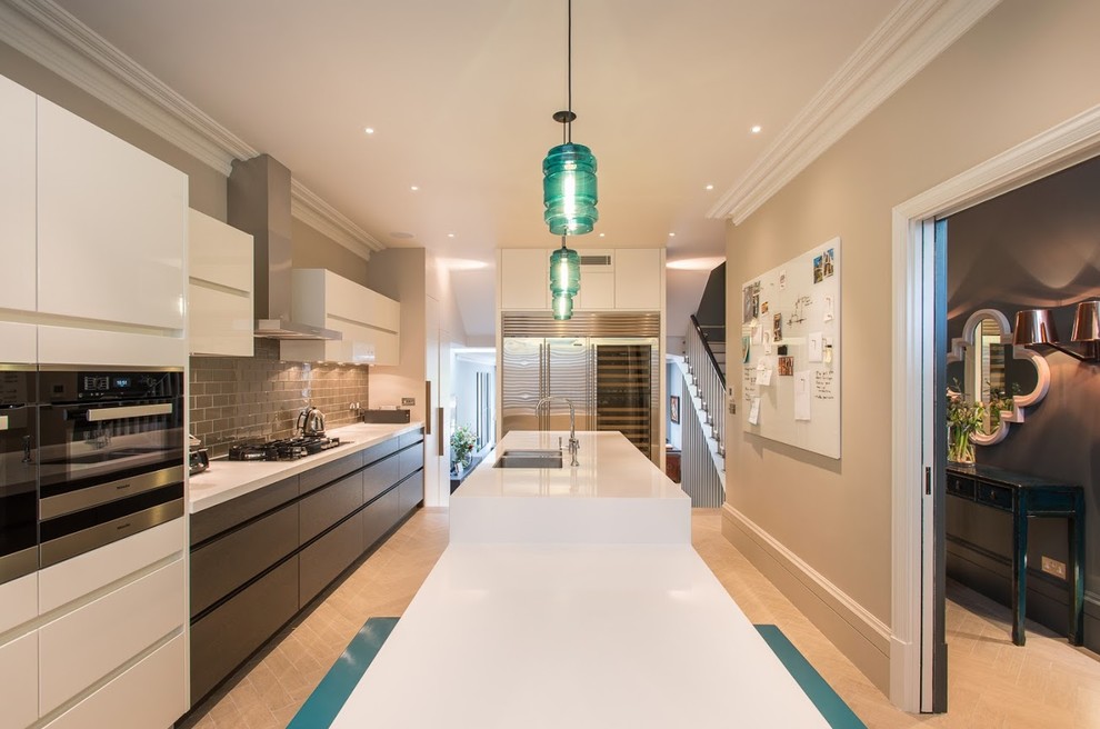 This is an example of a contemporary kitchen in London.