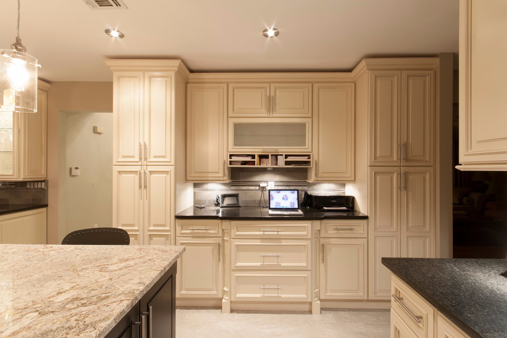 Fabuwood ivory wellington kitchen w/ chocolate maple island by Luxcraft