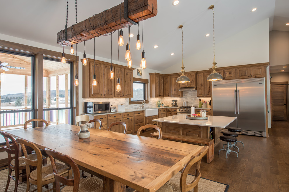 Rural l-shaped kitchen in Minneapolis with an island.