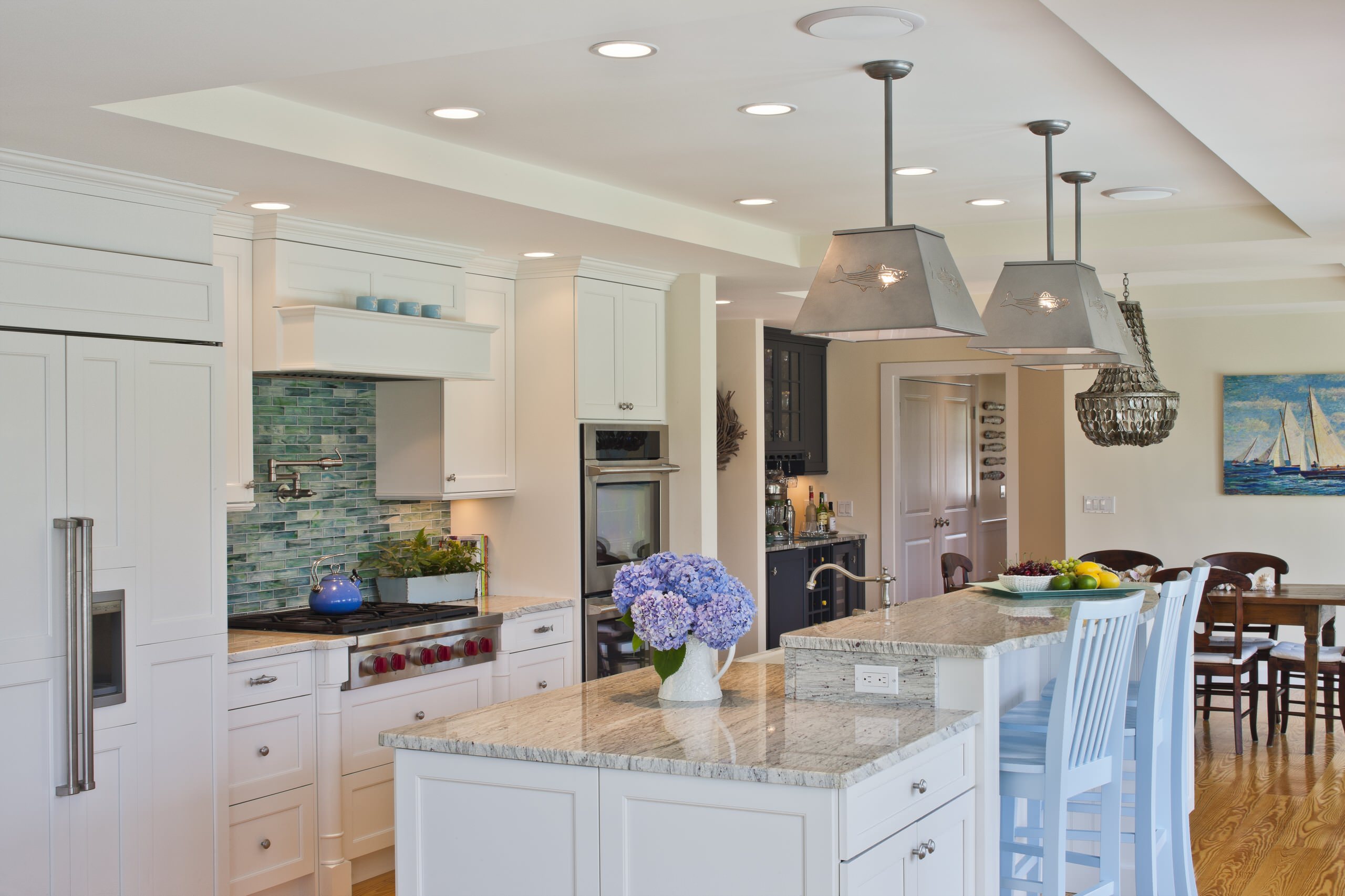 75 Purple Kitchen with Glass Tile Backsplash Ideas You'll Love