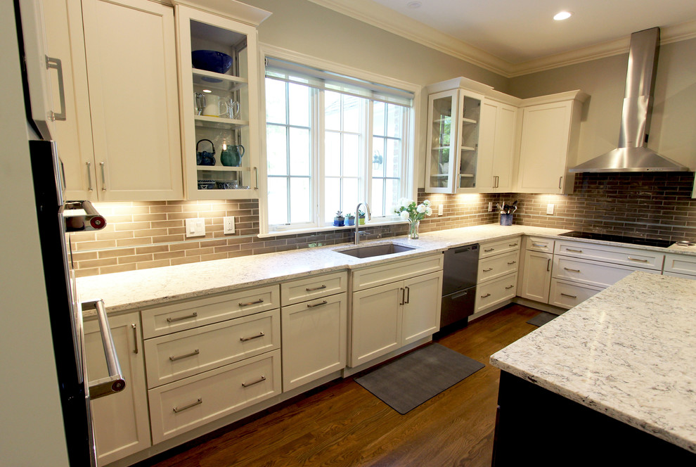 Fieldstone White Kitchen with Slate Gray Stain Island Transitional Kitchen Columbus by