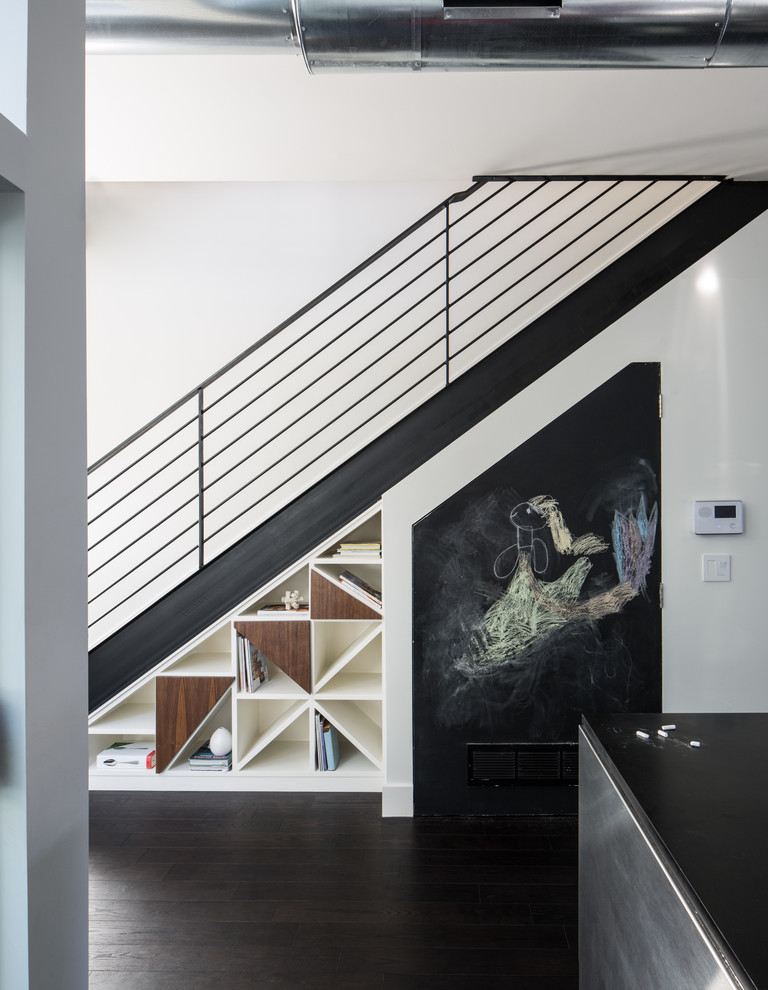 Inspiration for a medium sized modern painted wood staircase in Denver with painted wood risers.