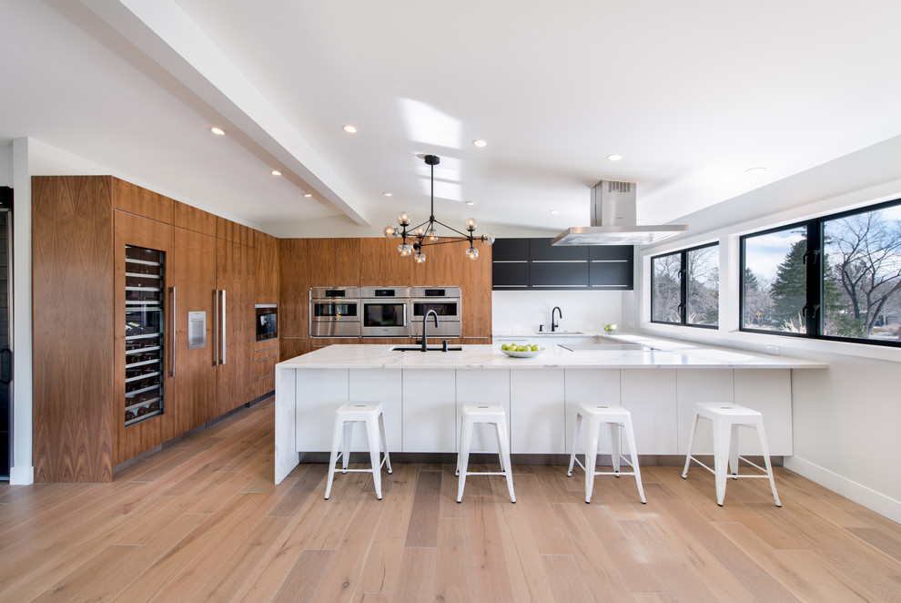 Flat Panel Walnut with Matte Acrylic custom IKEA kitchen Kitchen