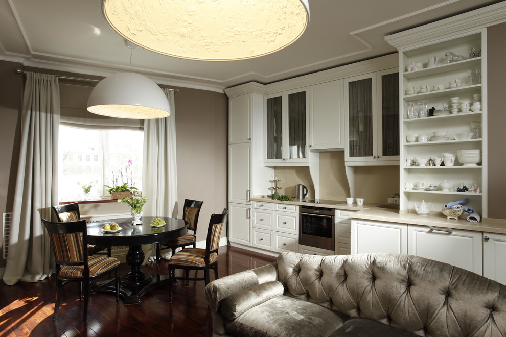 Inspiration for a timeless dark wood floor kitchen remodel in Moscow