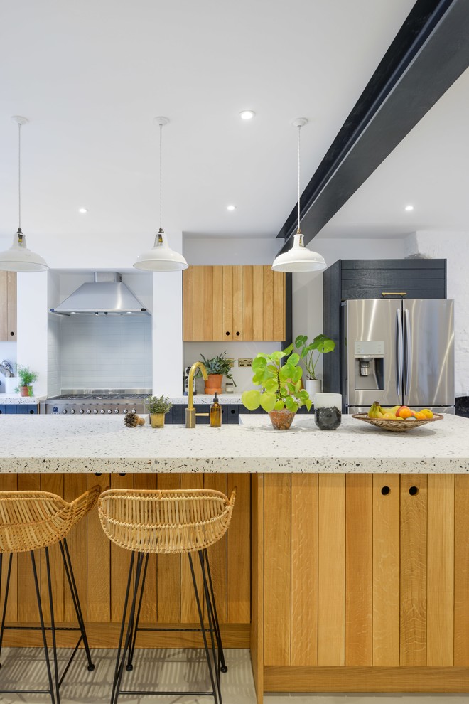 This is an example of an urban kitchen in London with terrazzo worktops.