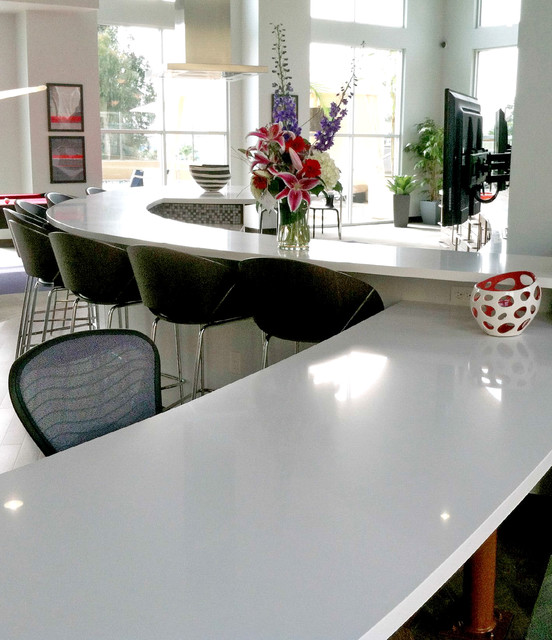 Form Quartz Slab in Snowfall Kitchen Counter Contemporary Kitchen