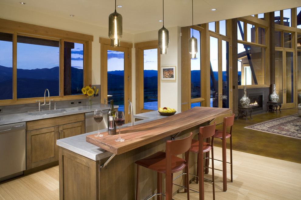 This is an example of a contemporary kitchen in Denver with stainless steel appliances.