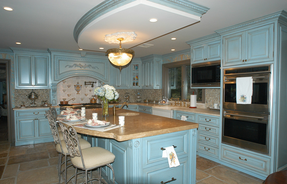 french blue kitchen wall