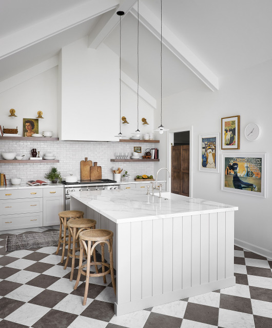 Charming French Country Kitchen with Checkered Floor