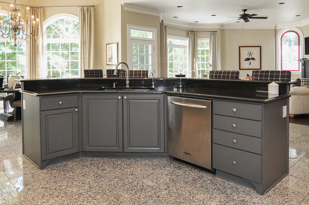 From white laminate thermofoil kitchen to gray Traditional Kitchen