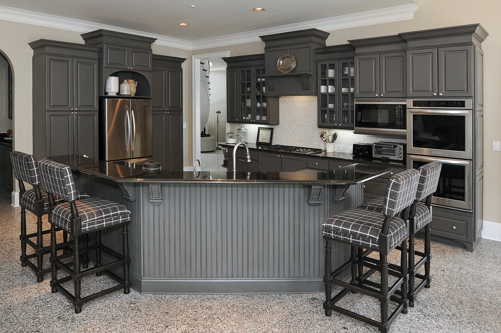 From white laminate thermofoil kitchen to gray Traditional Kitchen