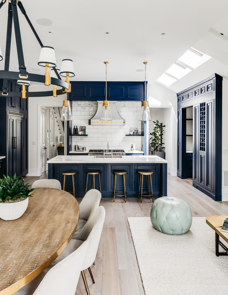Inspiration for a classic kitchen in San Francisco with blue cabinets.