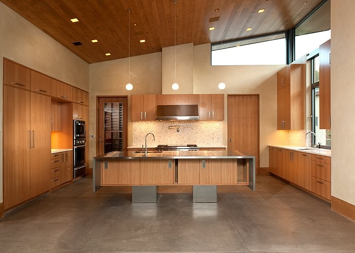 Inspiration for a modern kitchen remodel in Santa Barbara with stainless steel countertops