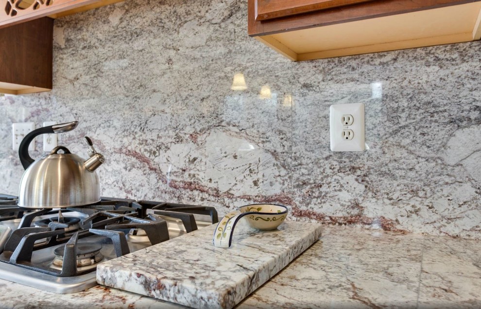 Full Wall Backsplash: White Spring Granite - Craftsman - Kitchen - DC ...