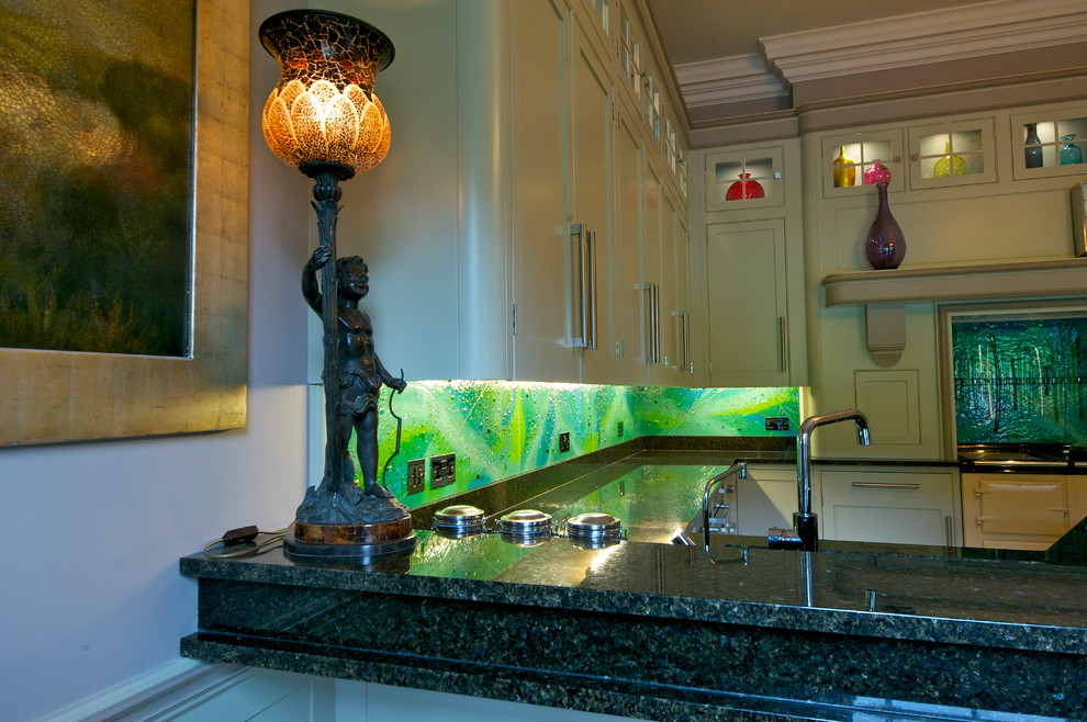 Fused Glass Kitchen Splashback in South Brent, Devon Modern Kitchen