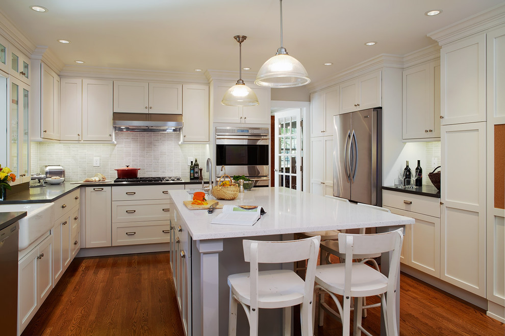 Design ideas for a classic kitchen in Philadelphia with stainless steel appliances and a belfast sink.