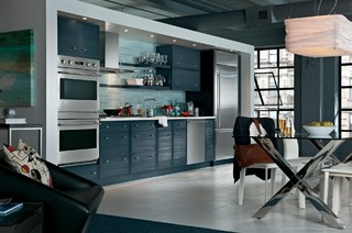 75 Kitchen with Blue Cabinets and Black Appliances Ideas You'll Love -  January, 2024