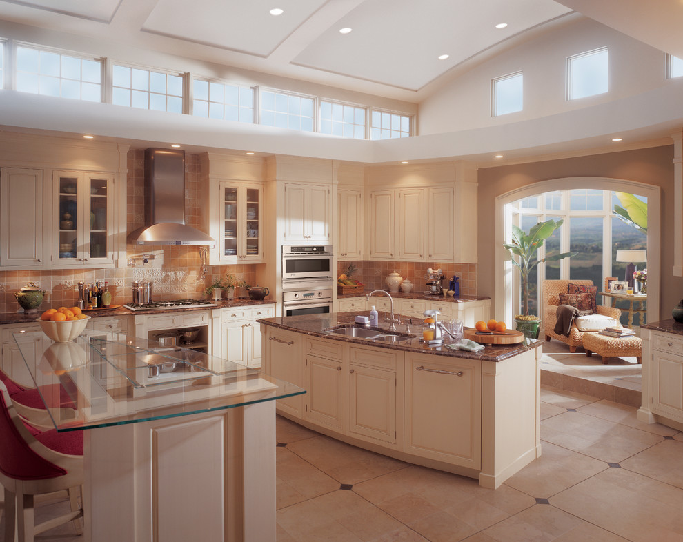 Example of a trendy kitchen design in Louisville with raised-panel cabinets