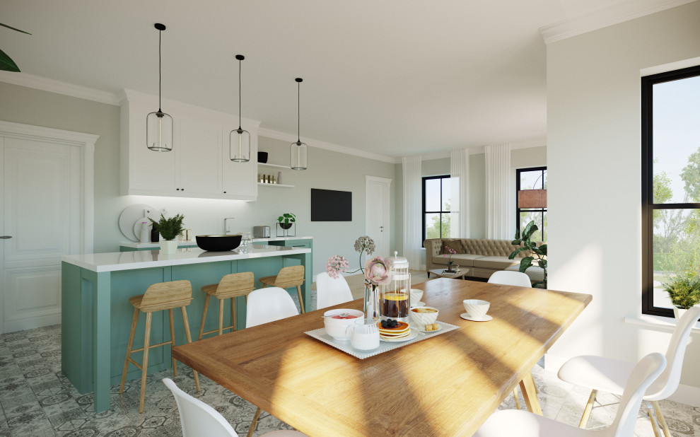 Inspiration for a classic l-shaped open plan kitchen in Dublin with an island.