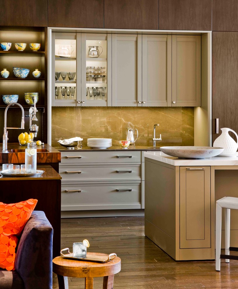 Photo of a contemporary kitchen in Boston with quartz worktops.