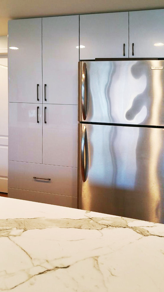 Glass Door Wall Cabinet and Chrome HG Base Cabinet - Modern - Kitchen