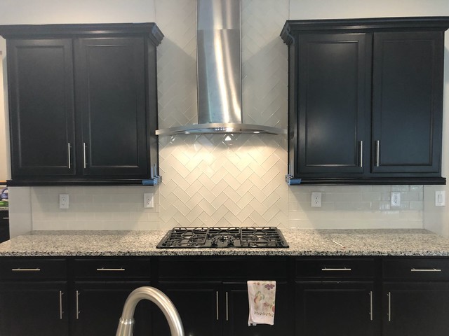 Glass Tile Backsplash With Herringbone Accent Modern Kitchen Orlando By Woodruff Floors Llc Houzz Au