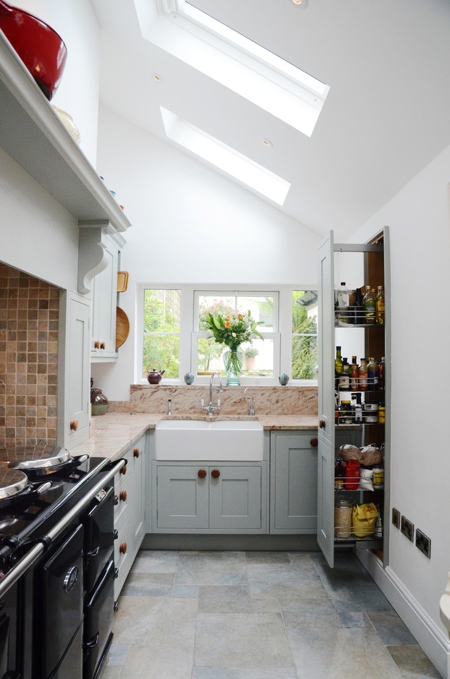 Example of a small classic kitchen design in Cornwall with a farmhouse sink