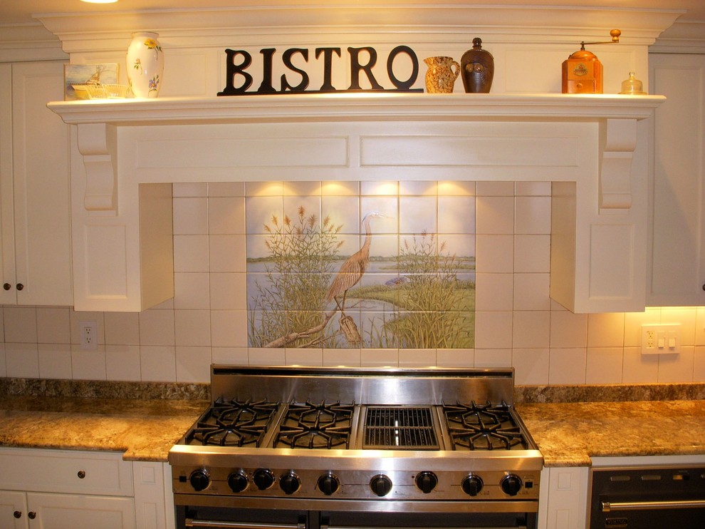 "Great Blue Heron" kitchen backsplash tile mural Traditional