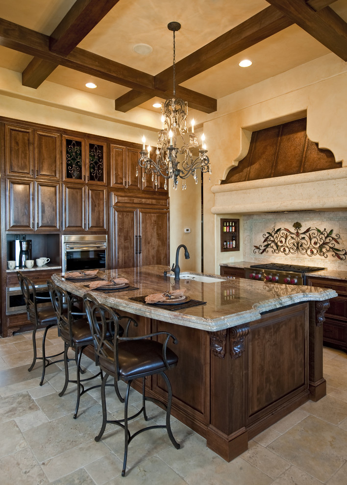 Example of a tuscan kitchen design in Austin with granite countertops