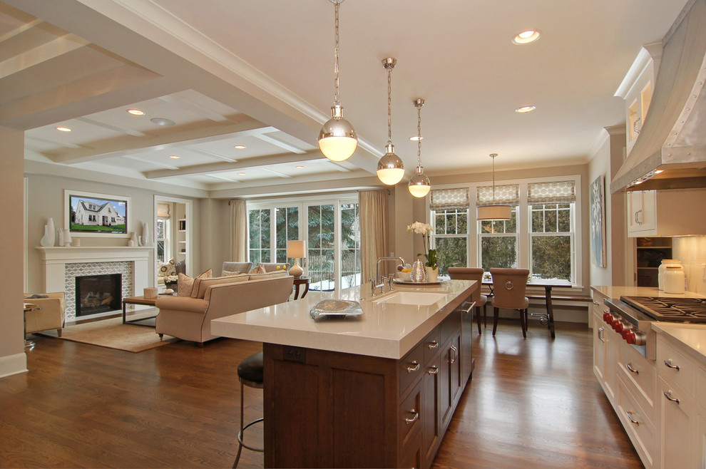 Inspiration for a transitional open concept kitchen remodel in Minneapolis with an undermount sink and white countertops