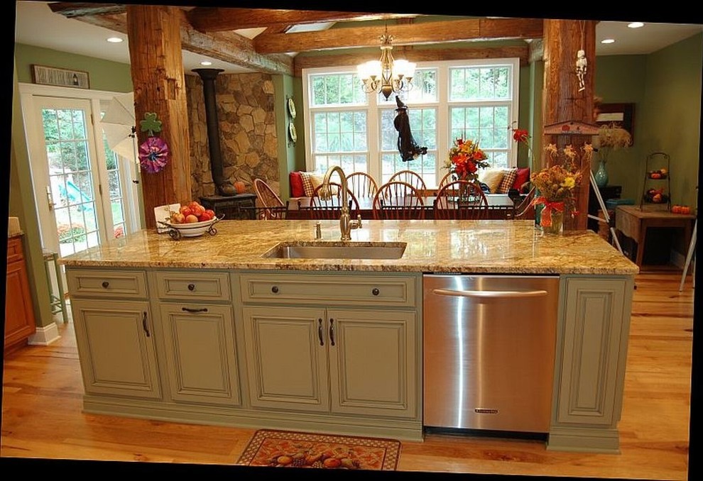 Green painted island, seating for 4, By Kitchens ltd, Gillette, NJ