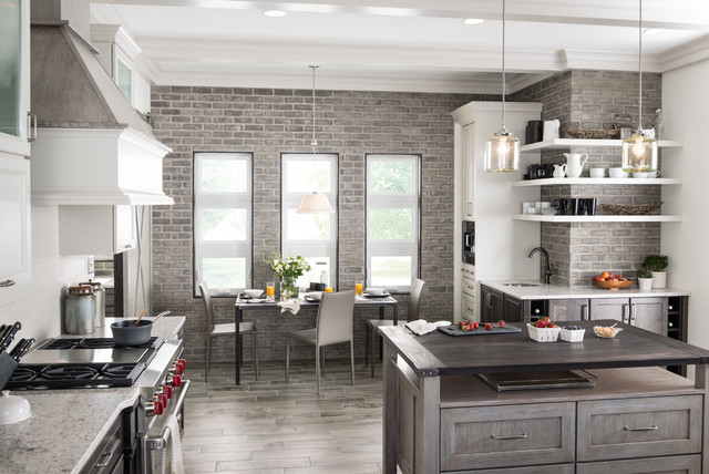 Grey Ashland Brick Wall In Contemporary Kitchen Transitional Kitchen San Diego By Eldorado Stone Houzz