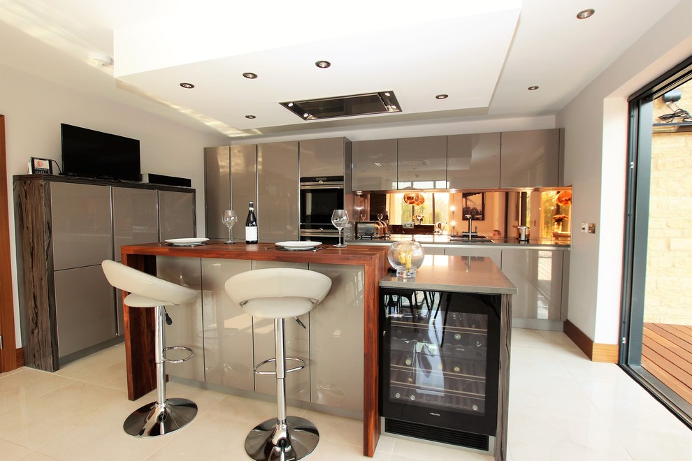 Grey Gloss Kitchen Island Modern Kitchen London by LWK London