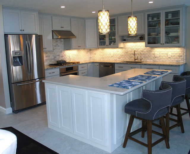 Grey Shaker Kitchen with White Shaker Island Transitional