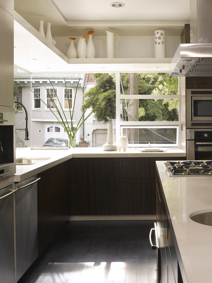 Contemporary kitchen in San Francisco with stainless steel appliances.