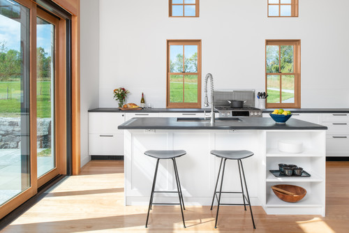 Modern Farmhouse White Kitchen Cabinets with White Cabinets and Black Countertop