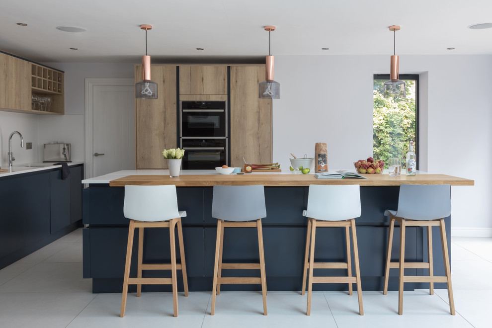 H Line Hampton In Oxford Blue And Madoc Mayfield Oak Scandinavian Kitchen Other By Masterclass Kitchens