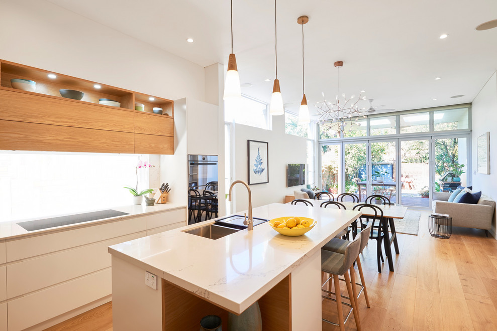 Modern Kitchen With Timber Open Shelves Modern Kitchen Sydney 