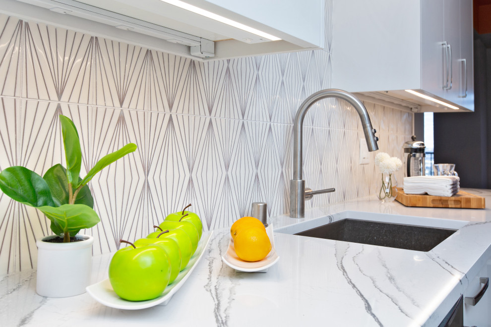 Hand Painted Tile Backsplash in Diamond Pattern Contemporary