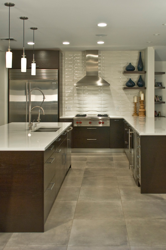 Example of a trendy kitchen design in San Diego with stainless steel appliances