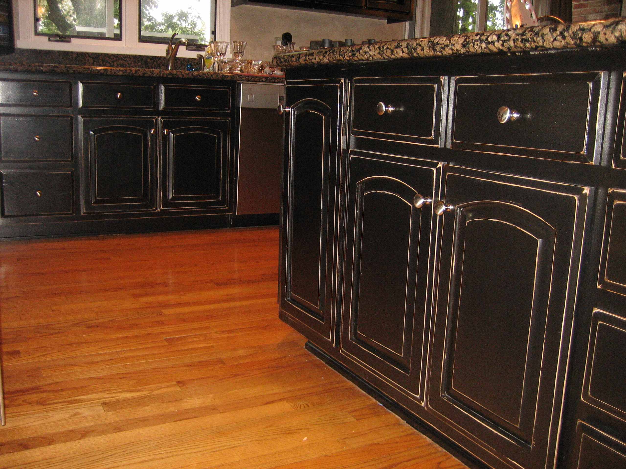 Distressed Black Cabinets Houzz, How To Distress Black Kitchen Cabinets