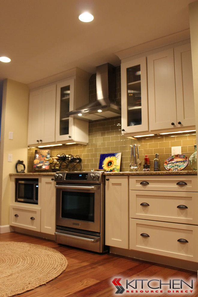 Hardwood Floors with White Transitional Kitchen Tampa