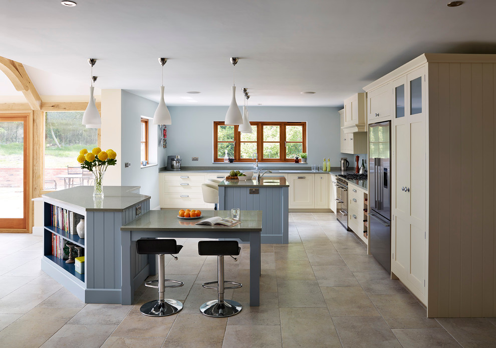 Design ideas for a contemporary grey and cream kitchen in London.