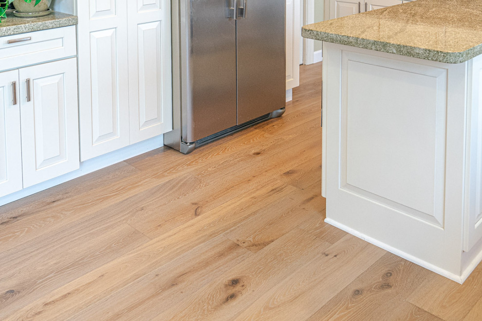 Inspiration for a retro kitchen in San Francisco with medium hardwood flooring.