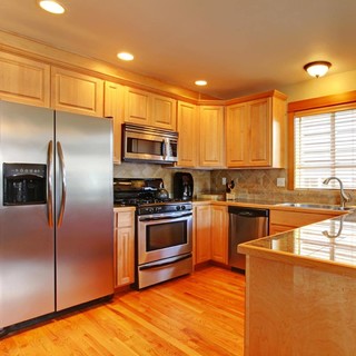 75 Terra-Cotta Tile Kitchen with Blue Cabinets Ideas You'll Love - March,  2024