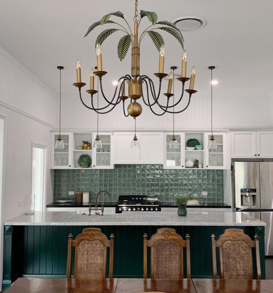 Hendra Hamptons with Dark Green Island Feature Kitchen Kitchen