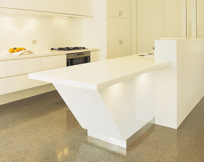 Inspiration for a modern kitchen in Melbourne with composite countertops.