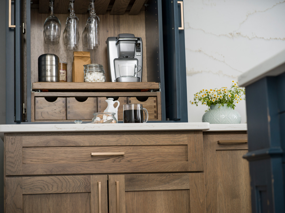 Hickory & Blue Modern Farmhouse Kitchen with Beverage Station / Center