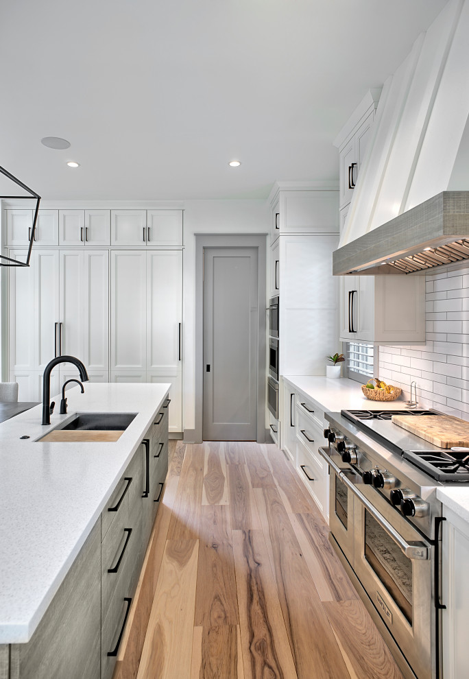 Hickory Floors in White Shaker Kitchen - Farmhouse ...